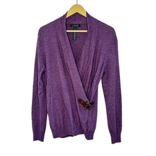 Lauren Ralph Lauren Mayda Purple Wrap Buckle Sweater XL Cashmere Blend