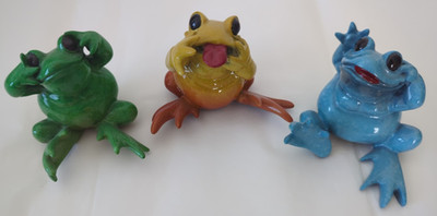 Set of 3 Kitty s Critters Frog Figurines Colorful Ceramic