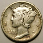 1928 S Mercury Dime F - VF    "Actual Coin Pictured - Not Cleaned"