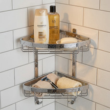 Croydex Corner Shower Caddy 2 Tier, Chrome, Bathroom Storage Basket Organiser