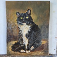 Original Oil Painting Pet Portrait 8×10 Inches, Cute Tuxedo Cat.