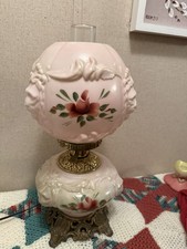 Vtg  Embossed Lion Heads Pink Rose "Gone With The Wind" Parlor Lamp WORKS