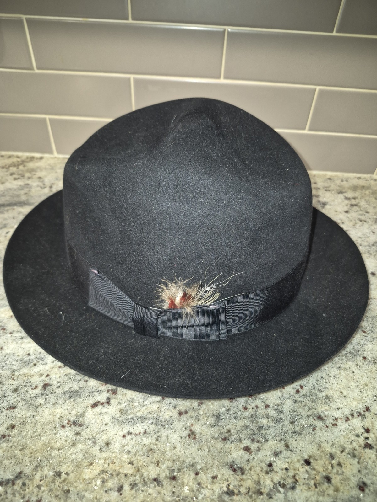 Vintage Giorgio Cellini by Biltmore Fedora Hat 7 5/8 (61cm) Black Felt Henry The