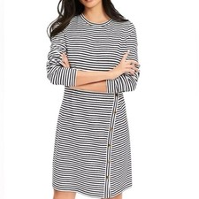 LOFT Womens XL Striped Side Button Long Sleeve T-Shirt Dress Navy White 38269899