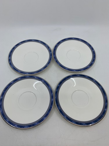 8pc Royal Doulton Atlanta Blue Silver Greek Key Cup & Saucers- Svc for 4 - Picture 5 of 10