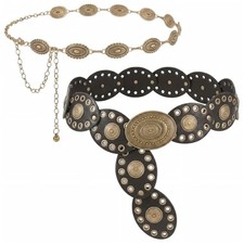 2 Pcs Boho Belt for Women, Vintage Bohemia Waist Chain Belt and Black and Gold