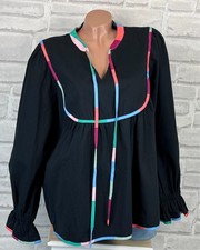 Damen Bluse Tunika Shirt Langarm V-Ausschnitt Volant 42 44 46 Schwarz C462