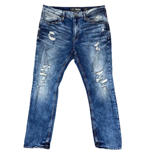 BKE JAKE Buckle Boot Leg Herren Blue Jeans 36Sx30 Straight Medium Wash Distressed