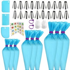 Reusable Piping Bags and Tips Set - Silicone 12In 14In 16In With Tip, Blue 