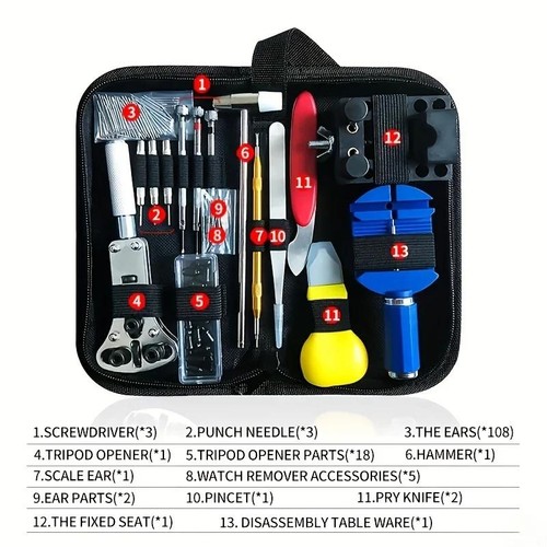 KIT RIPARAZIONE OROLOGI 147 PEZZI SET PER OROLOGIAIO APRICASSA CACCIAVITI CAMBIO - Foto 8 di 8