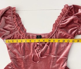 Urban Outfitters Lily Velvet Romper S/P Brown Y2K Puff Sleeve Lace Ruffled Mini