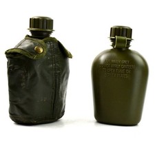 Original Belgische Armee M1 Feldflasche Mit H&uuml;lle Kunststoff Oliv