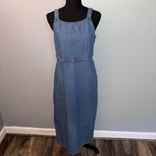 Vintage Denim Jean Jumper Dress Women Size Medium Teacher Cottagecore Coastal