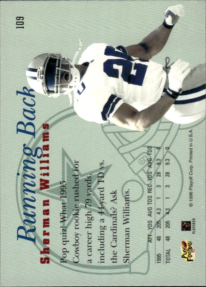 1996 Playoff Prime #109 Sherman Williams [GOATCARDS] - Image 2 of 2
