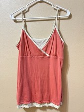 Sonoma Layered Camisole Tank Top M Coral Pink Cream Spaghetti Strap V Neck Cami