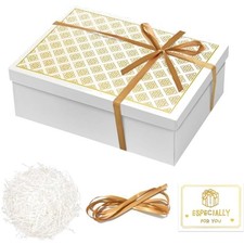 Geschenkbox Set Weiß Gold mit Schleifen Grußkarten Hochzeit Geburtstag Weihna...