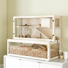 PawHut 3 Tier Wooden Hamster Cage with Hut, Wheel, Ramps Refurbished