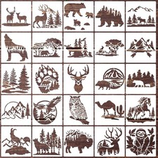 Forest Animal Wood Burning Stencils 25 Pcs Bear Deer Wolf Wildlife Stencil Art