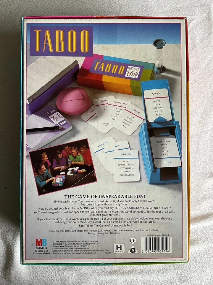 Retro Family “Taboo” Game Of Unspeakable Fun, MB, 1993 **Some Cards Sealed** - Image 3 of 4