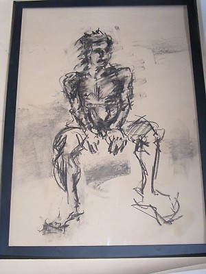 Figur Leben Zeichnung Akt ausdrucksstark, Kohle/Papier, Mann sitzend Größe A1/A2