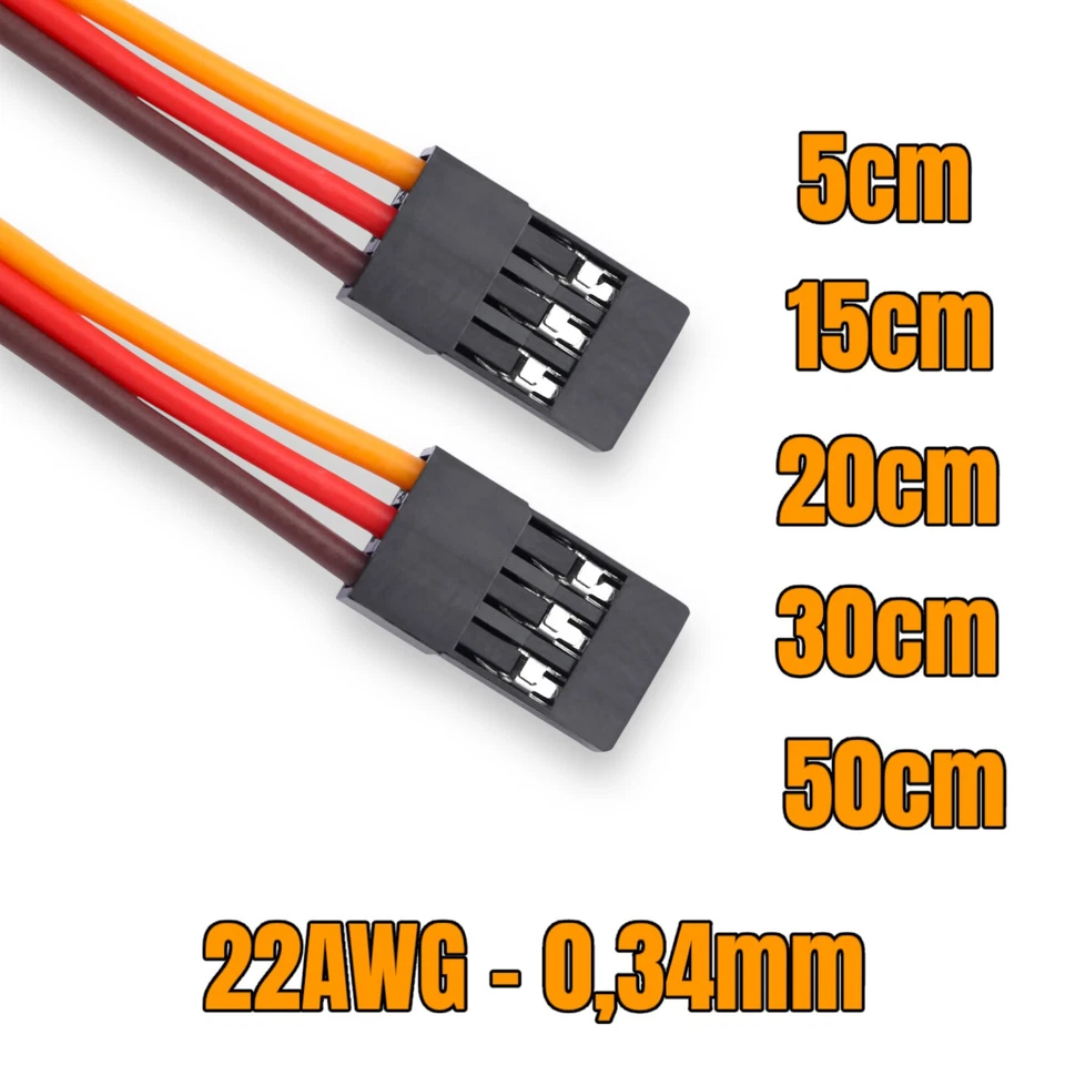✅ JR Servo Patch Kabel 3Pin Stecker zu Stecker 10cm 15cm 20cm 30cm 50cm 22AWG RC