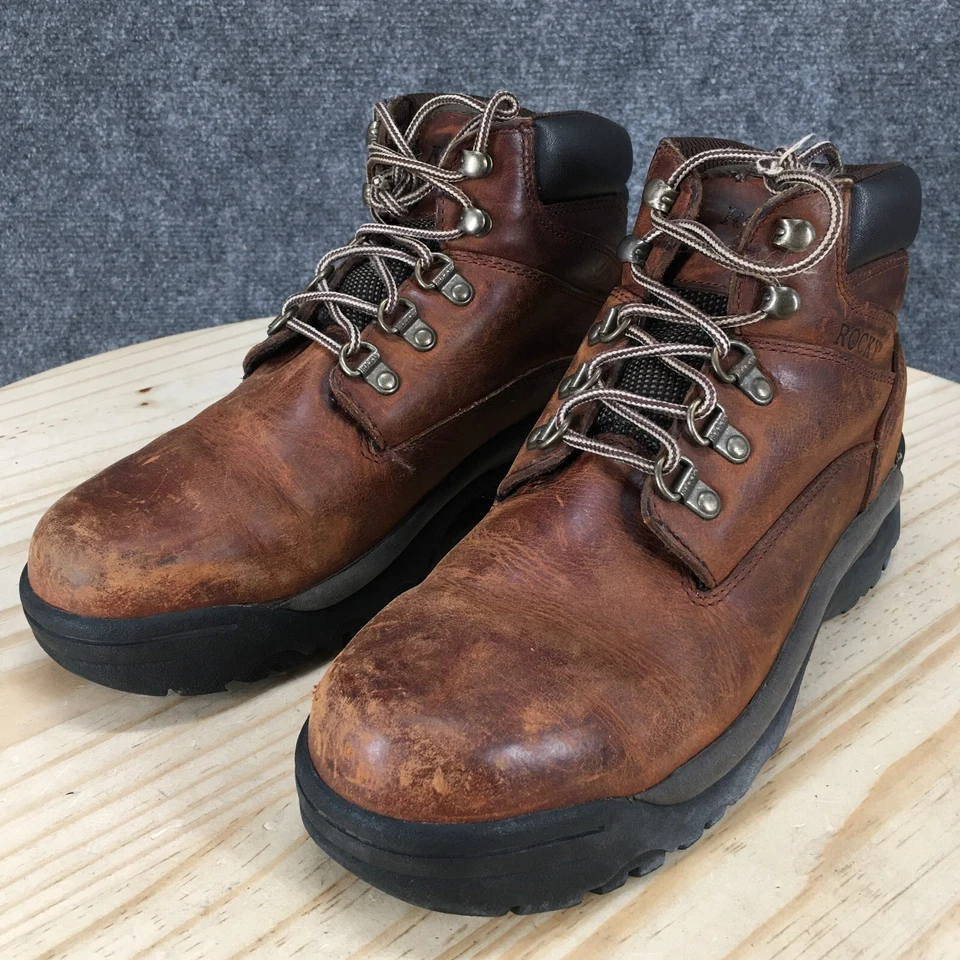 Rocky Boots Para Hombres 8M Bota de Trabajo al Tobillo Resistente al Aceite y al Deslizamiento Cuero Marrón Con Cordones Foto 3 de 4