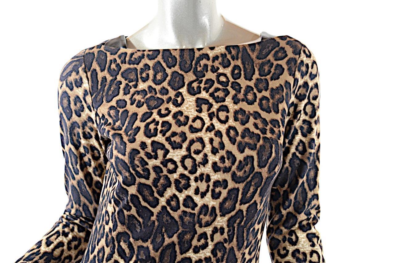 W By WORTH Black Brown Rayon Blend Knit Animal Print Leather Trim Dress US 2 NWT image 3