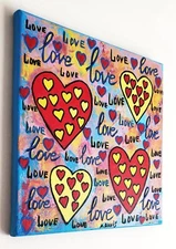 A.Z. Davis 11" x14" Painting Abstract Pop Folk Floral Still Life Love Heart Art