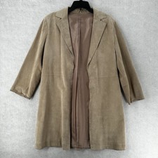 Genuine Suede Leather Long Line Trench Coat Womens 8 Brown Open Layering Jacket