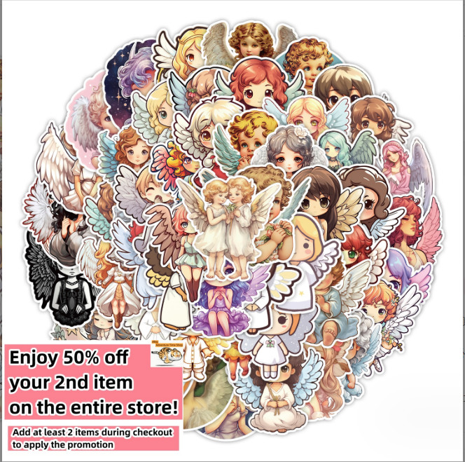 50pcs Waterproof Vinyl Stickers Cartoon Angels Luggage Phone Laptop Water Bottle