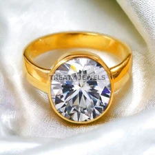 Moissanite Oval Cut With 925 Sterling Silver Gold Plated Ring For Men's #A442 *