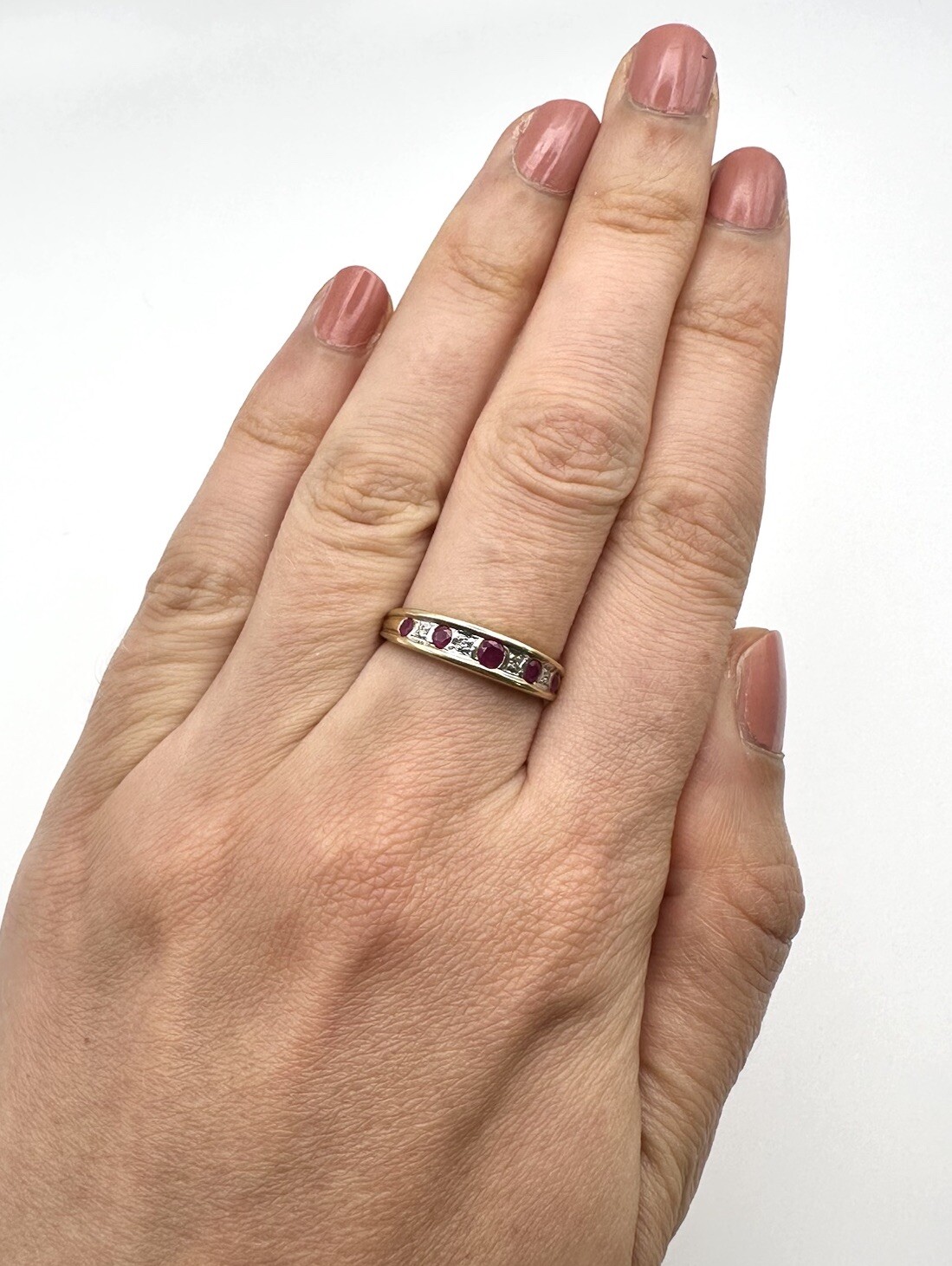 9ct Gold Ruby Diamond Ring 9K Gold Ruby Diamond E… - image 3