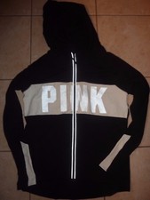 VICTORIAS SECRET PINK REFLECTIVE TRACK JACKET WORKOUT STRETCH ZIP HOODIE NWT