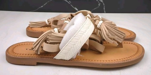 Chinese Laundry Women's Giordana Lace up Thong Sandal Leather Cream sz 6.5 - Picture 13 of 18