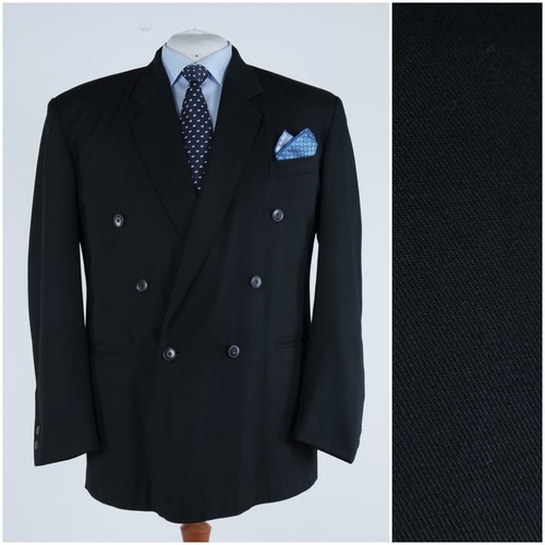 Mens Black Double Breasted Blazer 48R UK Size Sport Coat Vintage Jacket - 第 1/12 張圖片