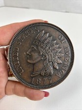 Indian Head Belt Buckle 1877 Copper Plate Large Vintage Statement Western Read 