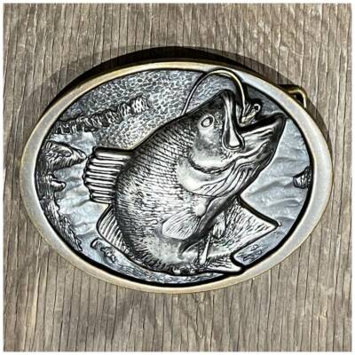 Vintage Fish X hook Brass BELT buckle hunting and fishing