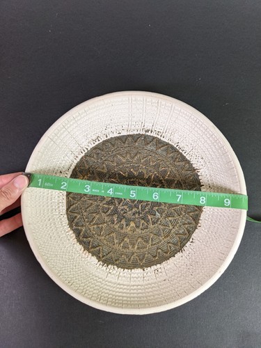 Vintage Made in Italy Art Pottery Platter Mid Century Metallic Medallion 9.5" - Picture 8 of 9