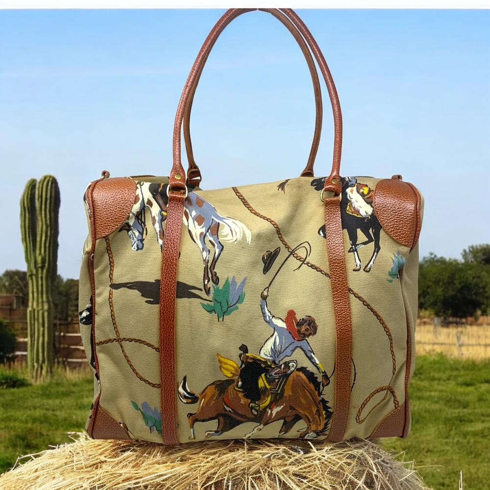 Vintage Sierra Collection Dallas Western Rodeo Cowboy Print Tote Duffel Baby Bag