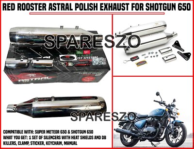 RED ROOSTER ASTRAL POLISH EXHAUST FIT FOR ROYAL ENFIELD SHOTGUN 650