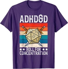 Vintage Adhd And D Roll For Concentration Funny Gamer Unisex T-Shirt