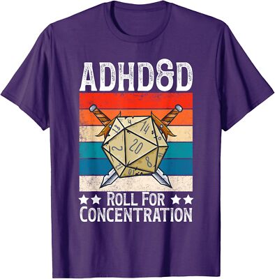 Vintage Adhd And D Roll For Concentration Funny Gamer Unisex T-Shirt