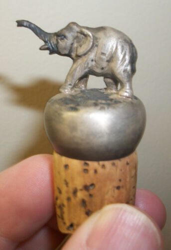 "JZK" Marked Cast Silver Elephant Figural Dutch Bottle Stopper Vintage Cork - Picture 1 of 15