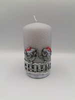 Kerze Grau Spatz Weihnachten Geschenk Advent Schnee Winterlich Deko