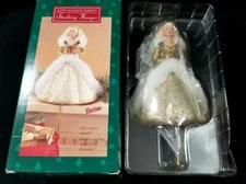 Vtg 1995 Hallmark HAPPY HOLIDAYS BARBIE STOCKING HANGER Gold Dress NEW MIB 