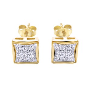 Authentic Simulated Diamond Round Cut 10K Two Tone Gold Plated Square Men's Stud Earrings