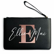 Womens Rose Gold Name And Initial Clutch Bag Personalised Birthday Gift Purse