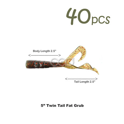 40pcs Fishing Lure 5 inch (tail extended) Twin Tail Perch Grub Scampi Motor Oil