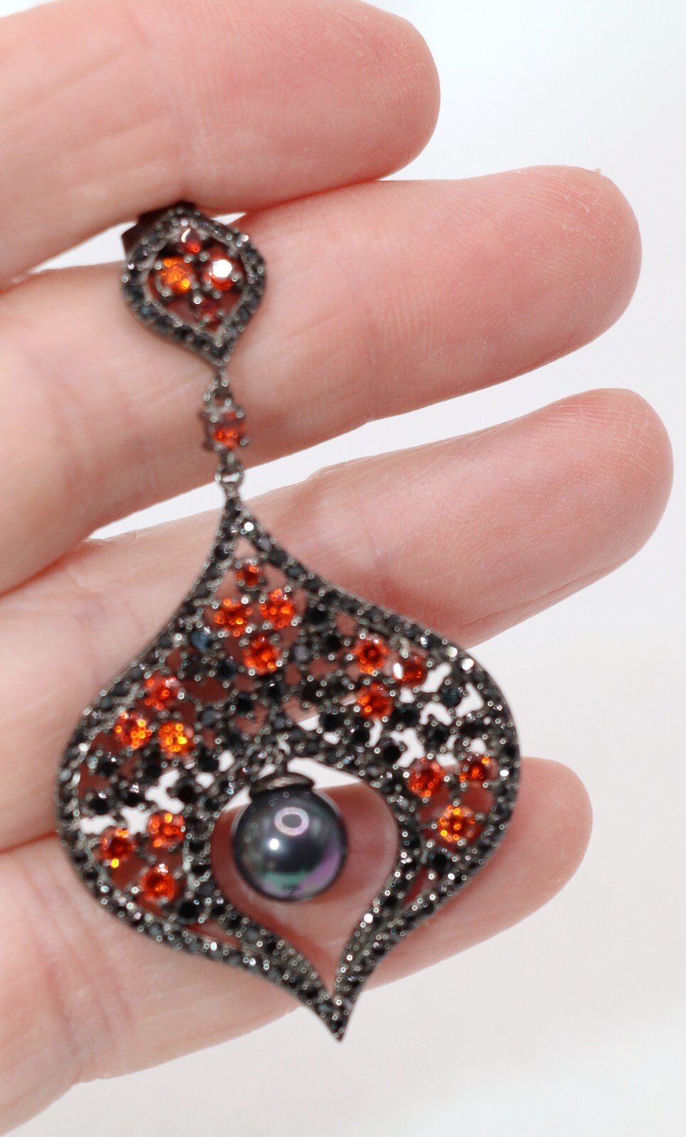 Sterling Silver Hematite Setting Red & Black Crys… - image 5