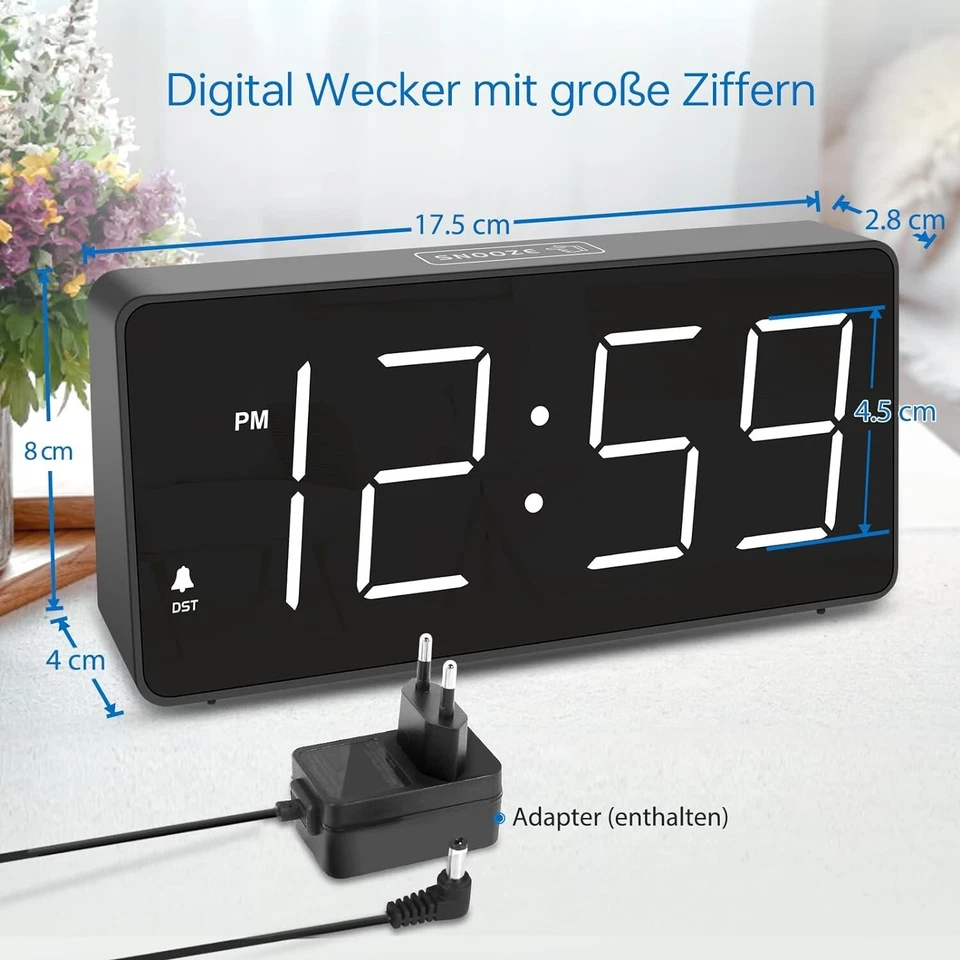 Digital Wecker Kabelgebunden große Zahlen LED Snooze 12/24 Std. Modus C603 - Bild 2 von 4